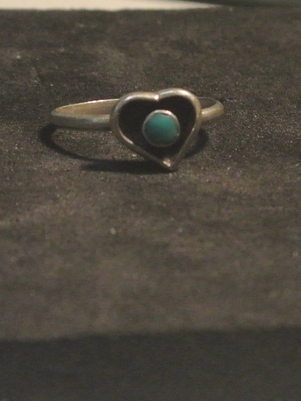 Vintage Native American Heart Ring with Turquoise Accent - Silver
